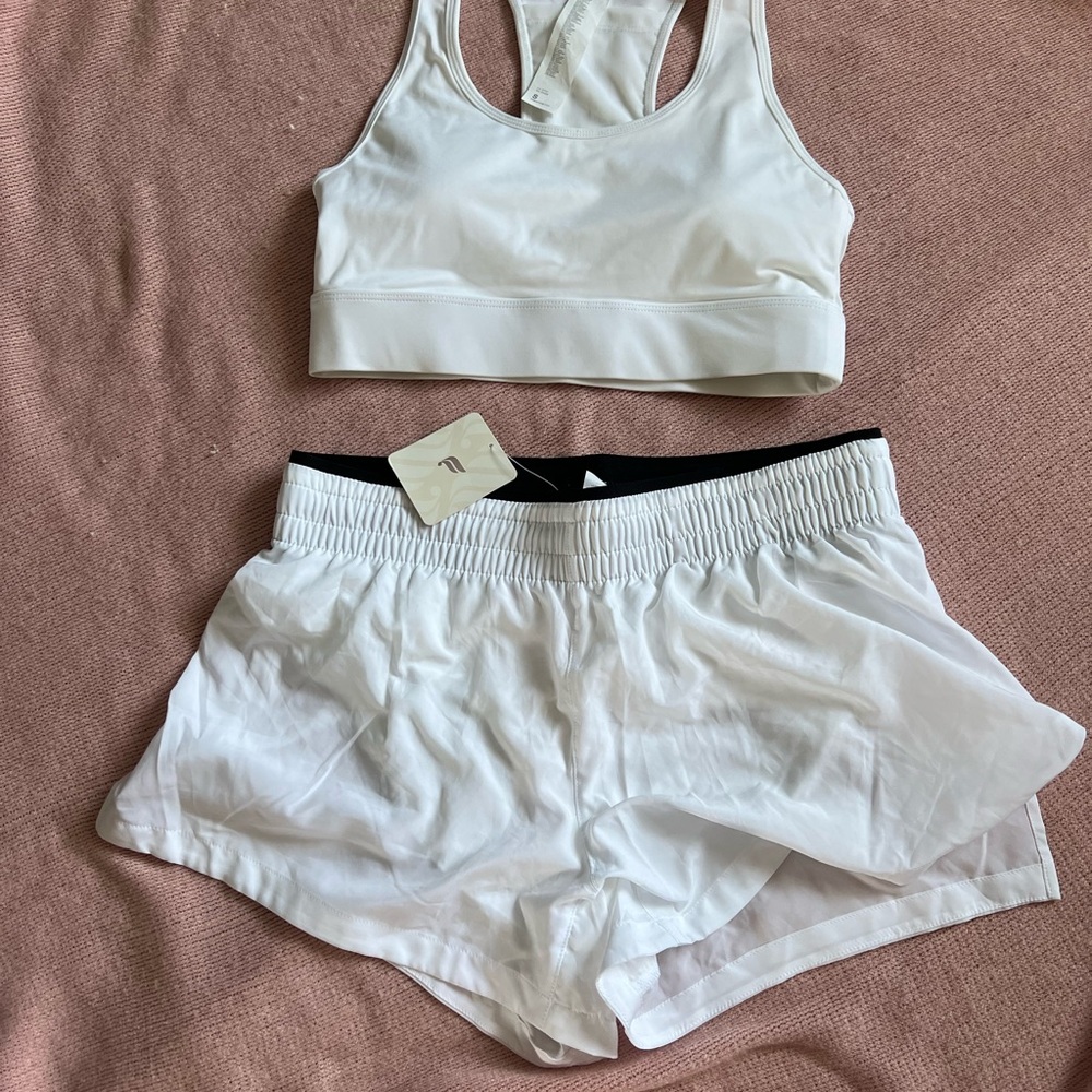 Fabletics White Sports Bra and Shorts Set